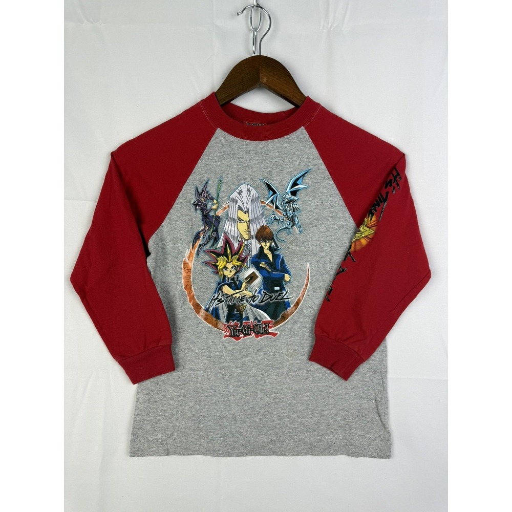 VTG 1996 Yu-Gi-Oh! Long Sleeve T-Shirt Boy's M Red "Its Time to Duel" Anime